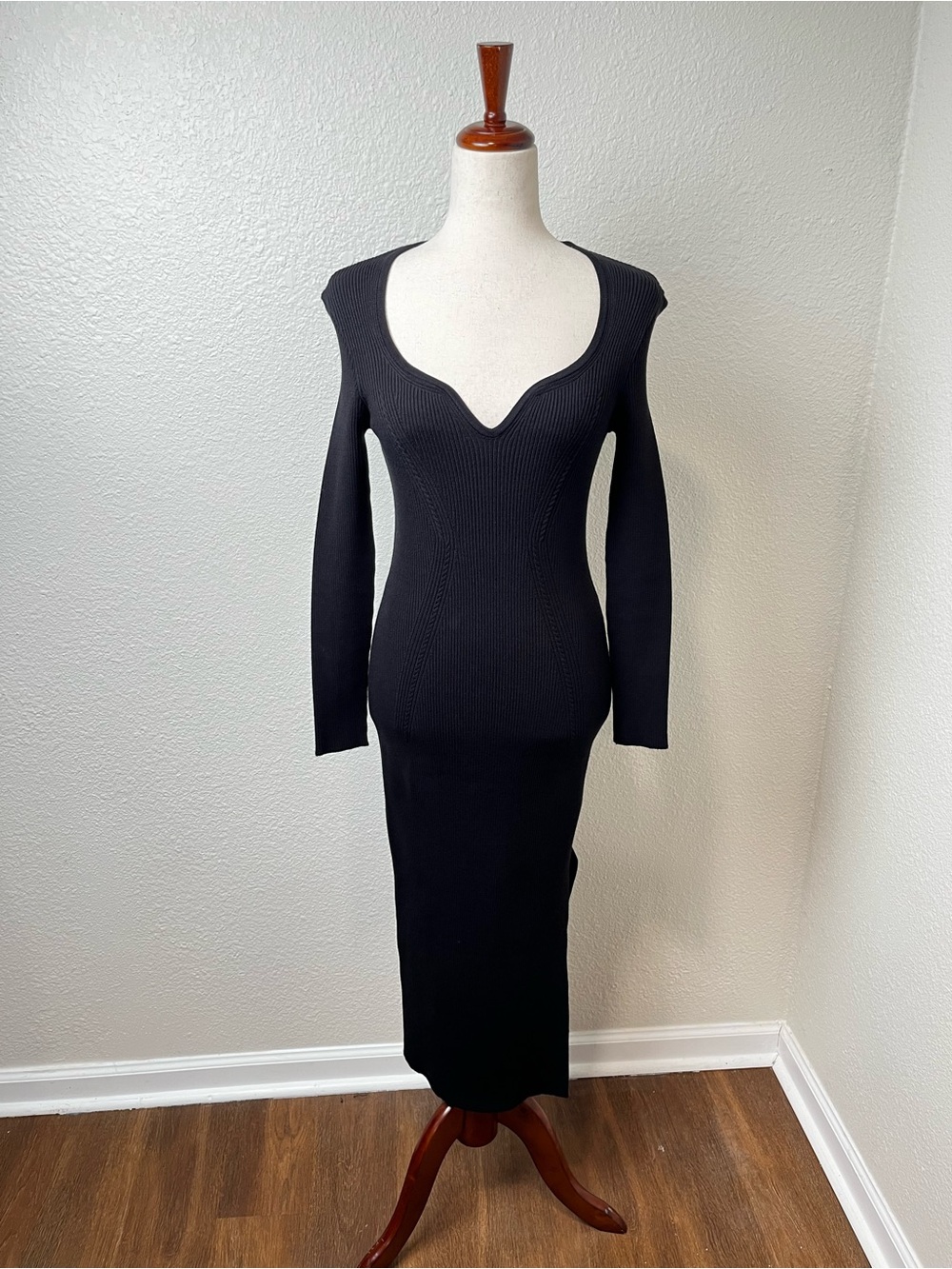 Paula Bernardi Black Ribbed Long Sleeve Dress Size Small